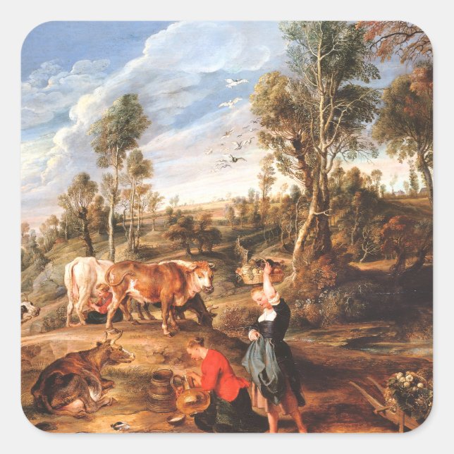 Peter Paul Rubens Milkmaids with Cattle in a Lands Square Sticker (Front)