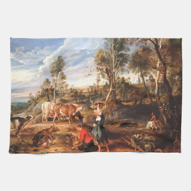 Peter Paul Rubens Milkmaids with Cattle in a Lands Tea Towel (Horizontal)
