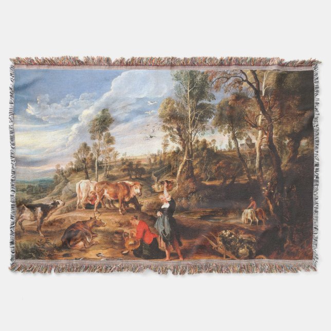 Peter Paul Rubens Milkmaids with Cattle in a Lands Throw Blanket (Front)