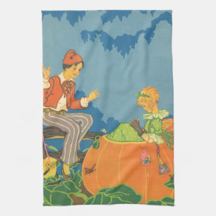 Peter Peter Pumpkin Eater, Vintage Nursery Rhyme Tea Towel