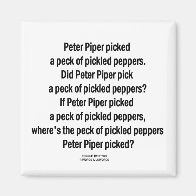 Peter Piper Peck Pickled Peppers (Tongue Twister) Magnet (Front)