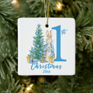Peter Rabbit 1st First Blue Christmas Holiday Ceramic Ornament