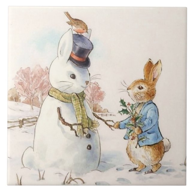 Peter Rabbit and the Snowman by Beatrix Potter Tile (Front)