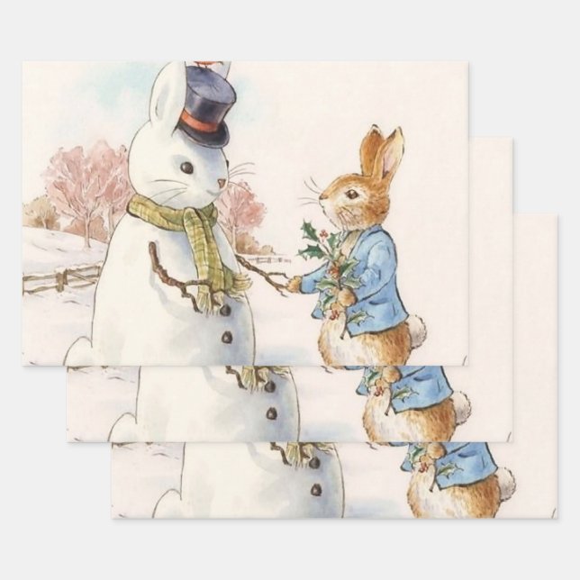 Peter Rabbit and the Snowman by Beatrix Potter Wrapping Paper Sheet (Set)