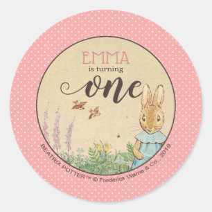 Peter Rabbit   Baby Girl's First Birthday Classic Round Sticker