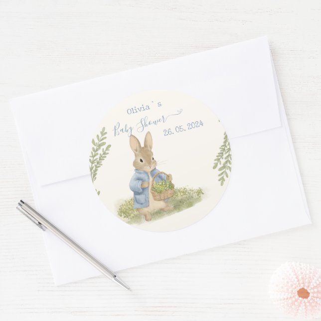 Peter Rabbit Baby Shower Classic Round Sticker (Envelope)