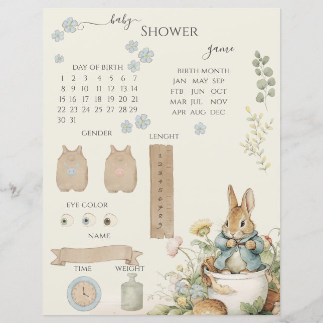 Peter Rabbit Baby Shower Guessing Game (Front)