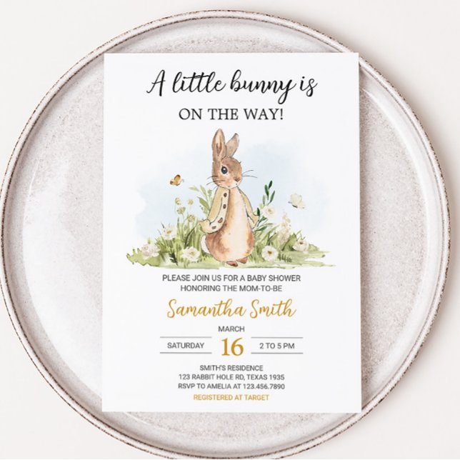Peter Rabbit Baby Shower  Invitation (Rabbit Gender Neutral Baby Shower Invitation)