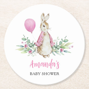 Peter Rabbit Baby Shower Round Paper Coaster