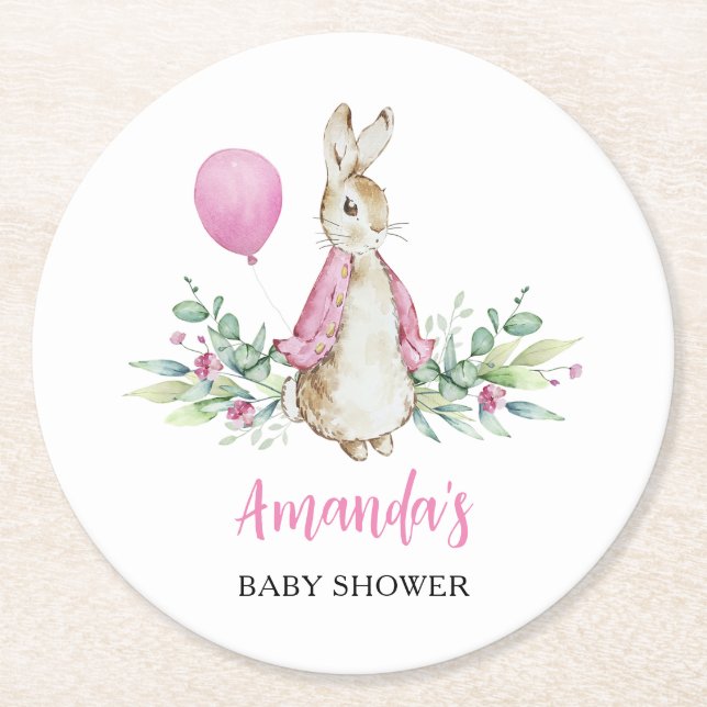 Peter Rabbit Baby Shower Round Paper Coaster (Front)