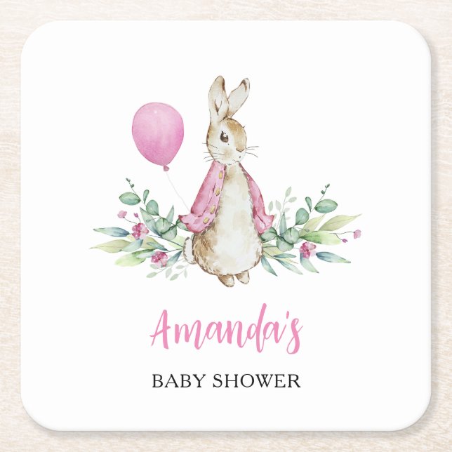 Peter Rabbit Baby Shower Square Paper Coaster (Front)