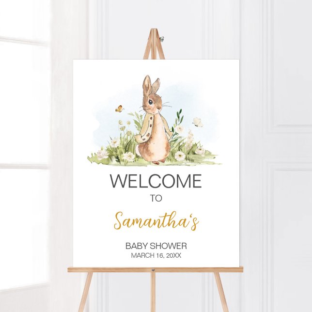 Peter Rabbit Baby Shower Welcome Poster (Rabbit Gender Neutral Baby Shower Welcome Sign)