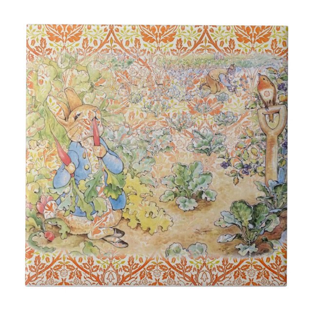Peter Rabbit Beatrix Potter in Garden Ceramic Tile (Front)
