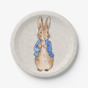 Peter Rabbit Beige Linen Background Paper Plate