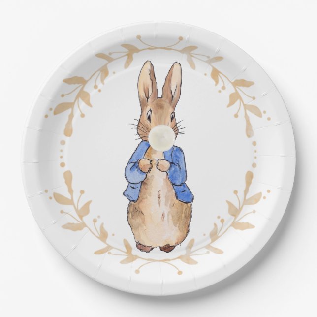 Peter Rabbit Blowing White Gum  Paper Plate (Front)