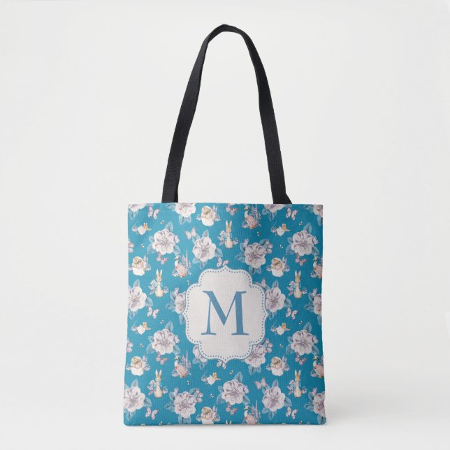 Peter Rabbit | Blue Floral Garden Pattern Tote Bag (Front)