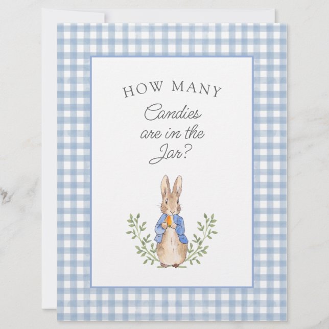 Peter Rabbit Blue Gingham Baby Shower Game Sign (Front)