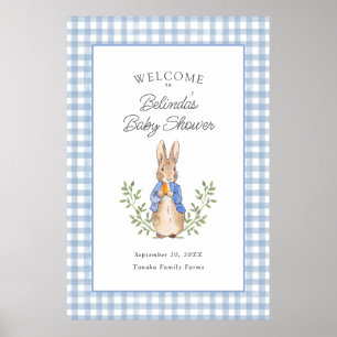 Peter Rabbit Blue Gingham Baby Shower Welcome Poster