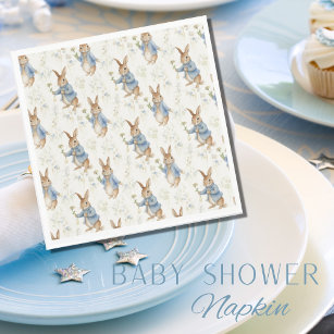Peter Rabbit Blue Greenery Baby Shower Napkin