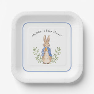 Peter Rabbit Blue White Vintage Baby Shower Paper Plate