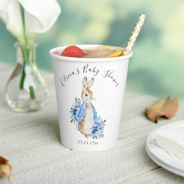 Peter Rabbit Bunny Floral Personalized Baby Shower Paper Cups (Insitu)