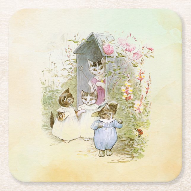 Peter Rabbit (cats)    Square Paper Coaster (Front)