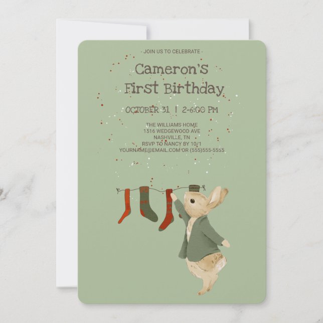 Peter Rabbit Christmas birthday Invitation (Front)