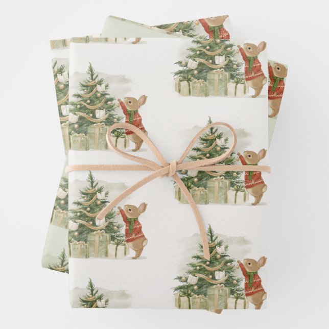 Peter Rabbit Christmas tree Wrapping Paper Sheet (In situ)