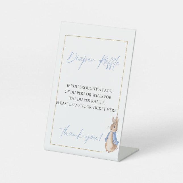 Peter rabbit diaper raffle pedestal sign (Front)