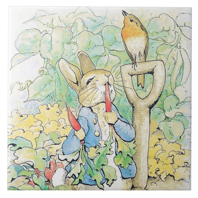 “Peter Rabbit Eats a Carrot” by Beatrix Potter Tile (Front)