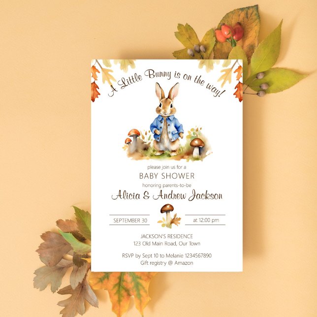 Peter rabbit fall themed baby shower template (Peter rabbit fall themed garden baby shower template invitation digital download cute bunny jacket)