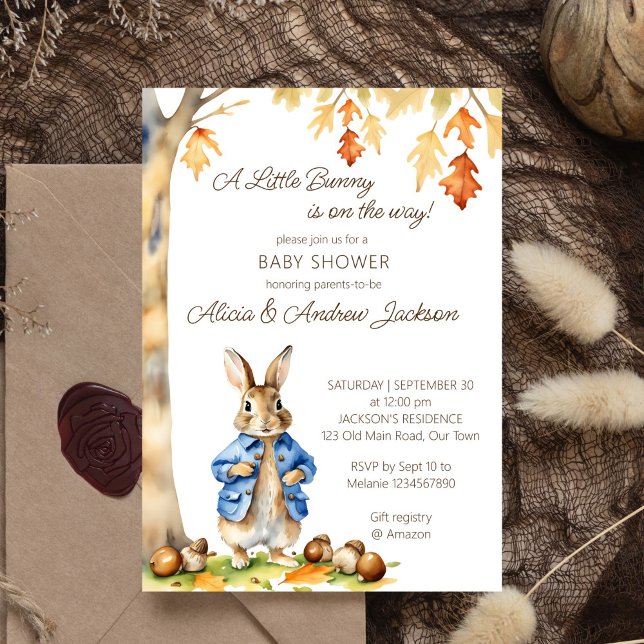 Peter rabbit fall themed baby shower template (Peter rabbit baby shower template invitation instant download a cute bunny in a blue jacket fall )