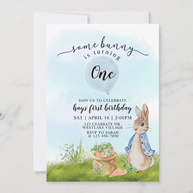 Peter Rabbit First Birthday, Bunny, 1st Birthday,  Invitation (Front)