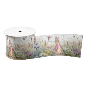 Peter rabbit Flopsy in wildflower garden Satin Ribbon
