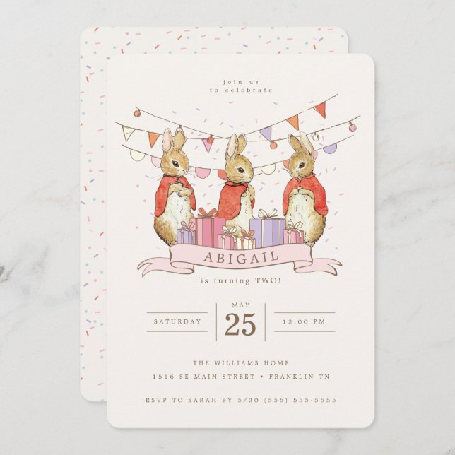 Peter Rabbit | Flopsy Mopsy & Cottontail Birthday Invitation (Front/Back)