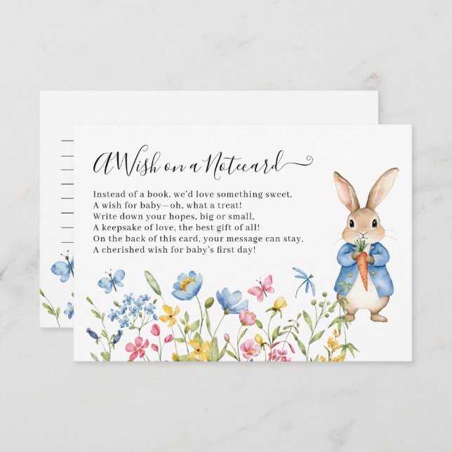 Peter Rabbit Floral Wish On a Notecard Baby Shower (Front/Back)