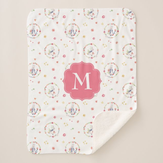 Peter Rabbit | Floral Wreath Pattern Sherpa Blanket (Front)