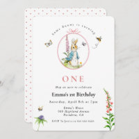Peter Rabbit Girl First birthday invitation