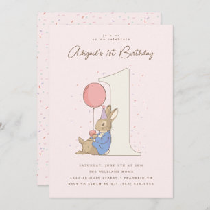 Peter Rabbit Girl's 1st Birthday Pink Confetti Invitation