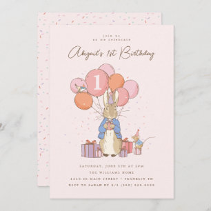 Peter Rabbit  Girl's 1st Birthday PinkConfetti Invitation