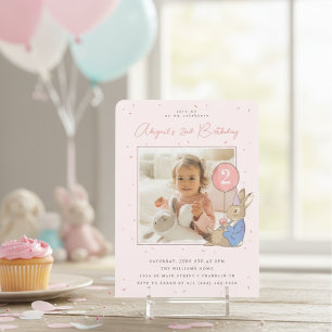 Peter Rabbit Girl's Birthday Pink Confetti - Photo Invitation