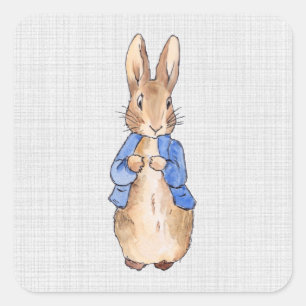 Peter Rabbit Grey Linen Background   Square Sticker