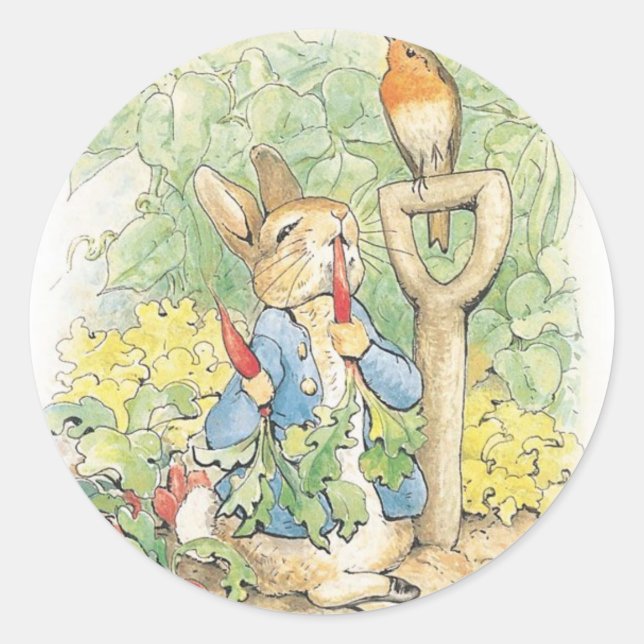 Peter Rabbit In The Garden - Beatrix Potter Classic Round Sticker (Front)