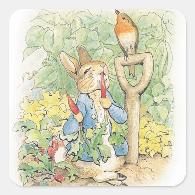 Peter Rabbit In The Garden - Beatrix Potter Square Sticker (Front)