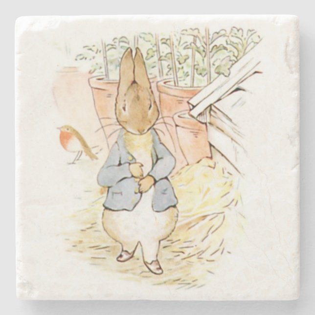 Peter Rabbit in the Garden (by Beatrix Potter) Stone Coaster (Front)