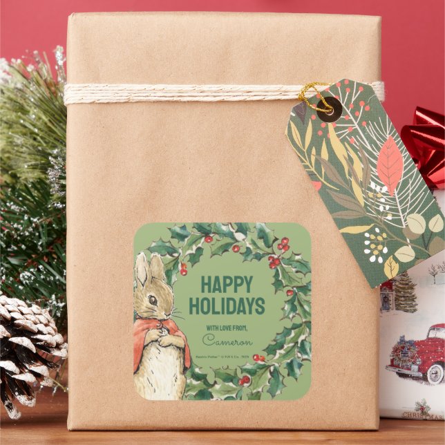 Peter Rabbit | Merry Christmas From Square Sticker (Holiday)