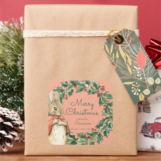 Peter Rabbit | Merry Christmas From Square Sticker (Holiday)