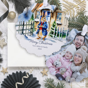 Peter rabbit Merry Christmas photo  Tree Decoration Card