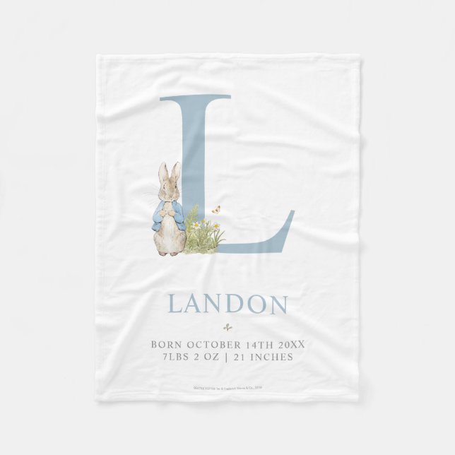 Peter Rabbit | Personalised Letter L Fleece Blanket (Front)