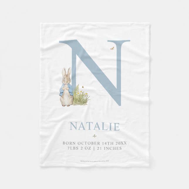 Peter Rabbit | Personalised Letter N Fleece Blanket (Front)